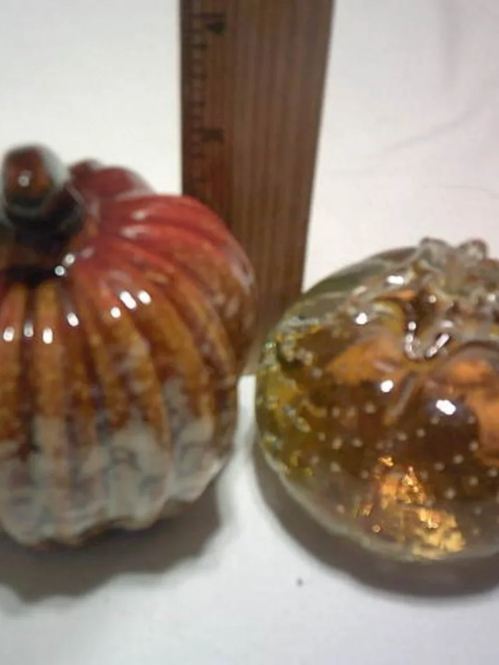 LOT 2 VTG PORCELAIN GLASS SMALL FALL PUMPKIN GOURDS HEAVY PAPER WEIGHTS DECOR 🎃
